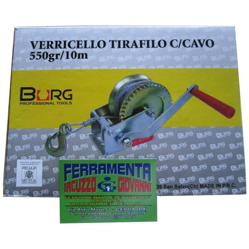 foto del prodotto verricello tirafilo manuale con cavo 550 gr 10 mt 350 kg paranco burg sollevare