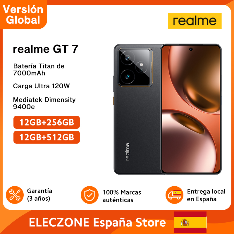 foto del prodotto versione globale realme gt 7 5g ai smartphone mtk dimensity 9400e 6000nits pro-esports display 7000 mah batteria 120w ultra charge