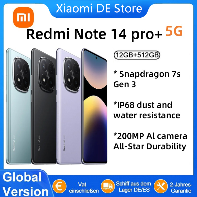 foto del prodotto versione globale xiaomi redmi note 14 pro plus 5g smartphone 200mp ai fotocamera snapdragon 7s gen 3 nfc 120w 5110mah batteria