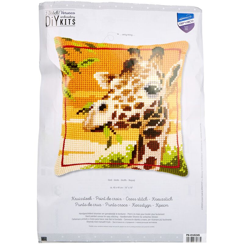 foto del prodotto vervaco cuscino a punto croce, motivo giraffe, multicolore