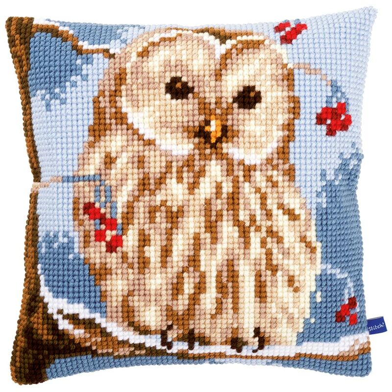 foto del prodotto vervaco kit cuscino punto croce gufo invernale set ricamo principianti cuscini gobelin decorativi ca. 40 x 40 cm accessori per lavoretti creativi diy