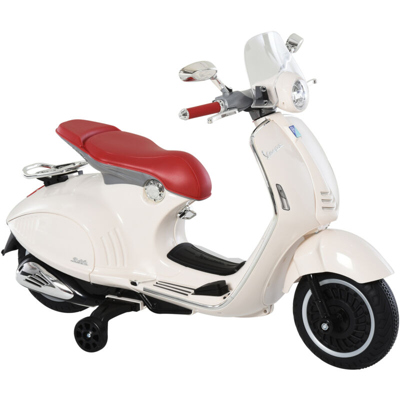 foto del prodotto vespa giocattolo elettrica in pp e acciaio con rotelle bianca homcom