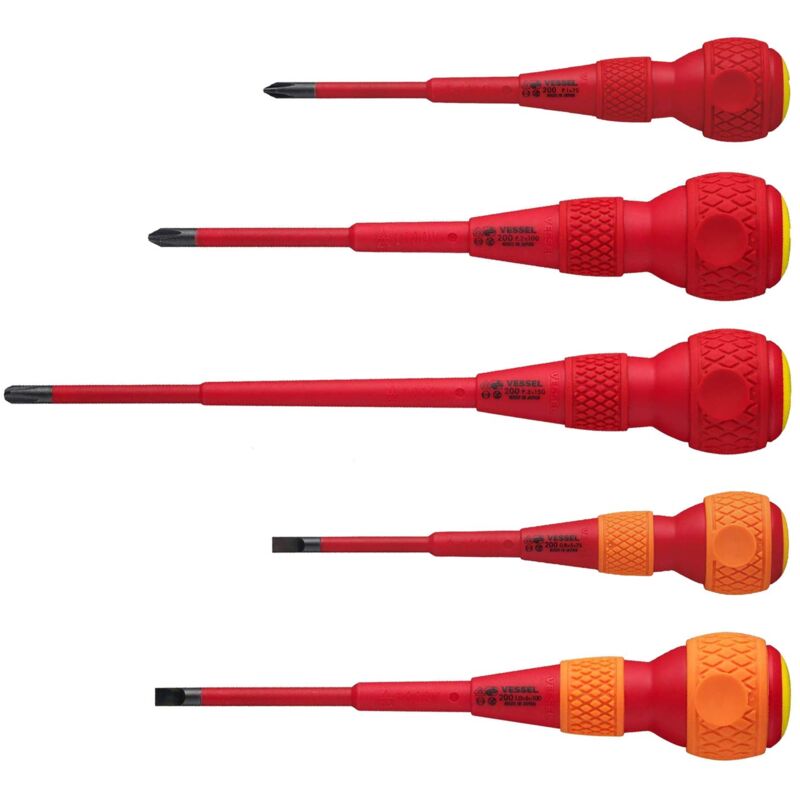 foto del prodotto vessel cacciavite ball grip vde isolati crociforma piatto, set di 5 pezzi