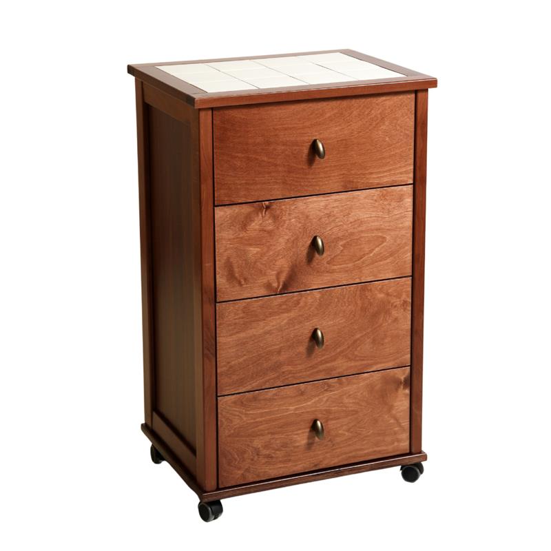 foto del prodotto vesuvio poker cassettiera noce in faggio base inferiore di betulla piano mattonelle in ceramica ruote in plastica gommata 84x49x39 cm okx