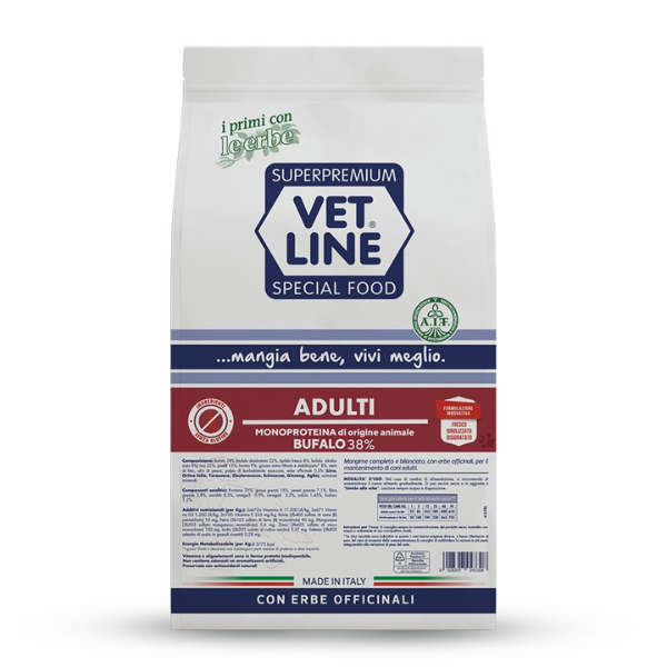 foto del prodotto vet line secco monoproteico cane adult bufalo 12,5 kg 1 ordine scegli lo sconto bzr5 bzr20 200 punti fedelt 
