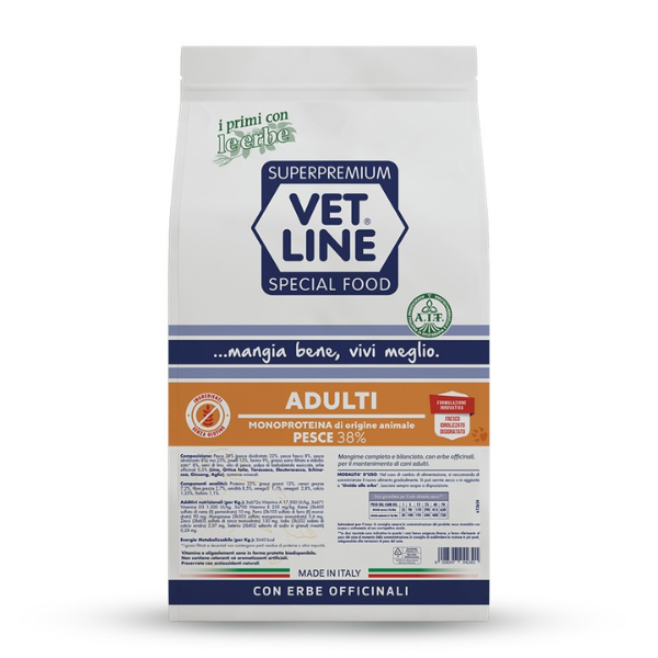 foto del prodotto vet line secco monoproteico cane adult pesce 12,5 kg 1 ordine scegli lo sconto bzr5 bzr20 200 punti fedelt 