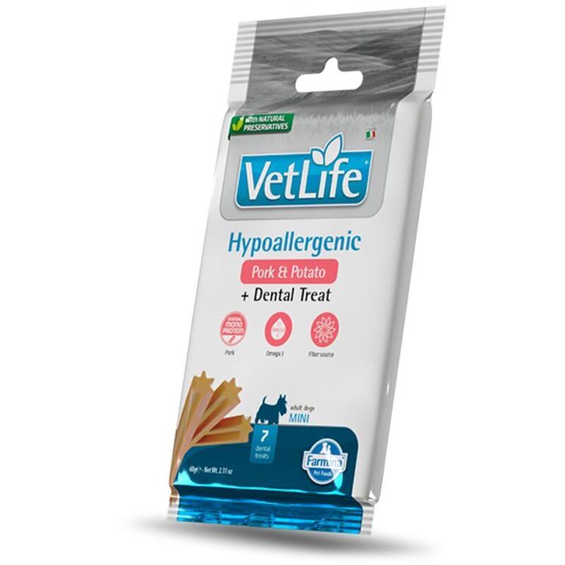 foto del prodotto vetlife cane veterinary hypoallergenic adult mini 60gr maiale e patate