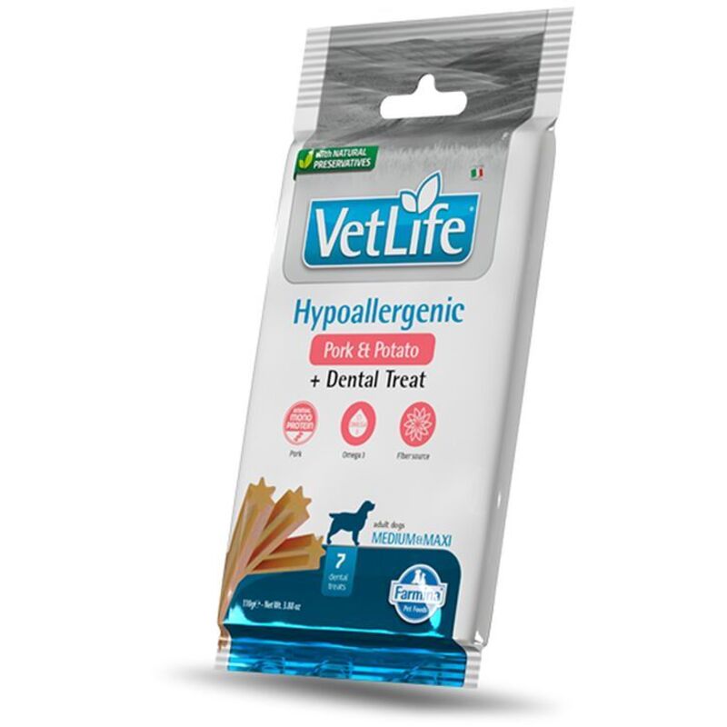 foto del prodotto vetlife cane veterinary hypoallergenic medium e maxi 110gr maiale e patate