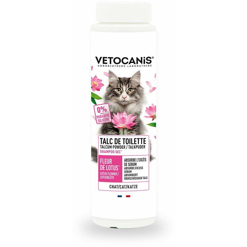 foto del prodotto vetocanis shampoo per gatti shampoo secco in polvere assorbe l eccesso di sebo e sporche a base di talco toelettatura del gatto formulato sotto