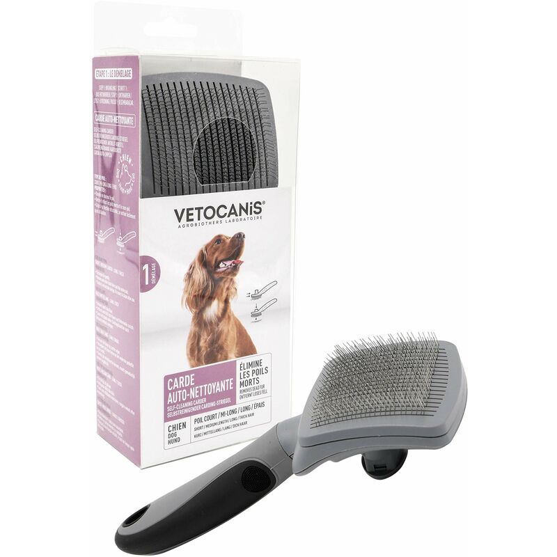 foto del prodotto vetocanis spazzola retrattile e autopulente per cani, 0,2 kg