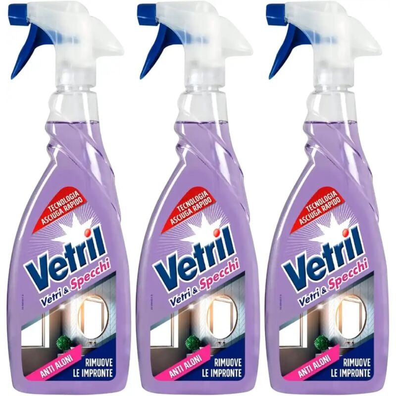foto del prodotto vetril detergente spray vetri e specchi, asciugatura rapida, 650ml x3 pezzi