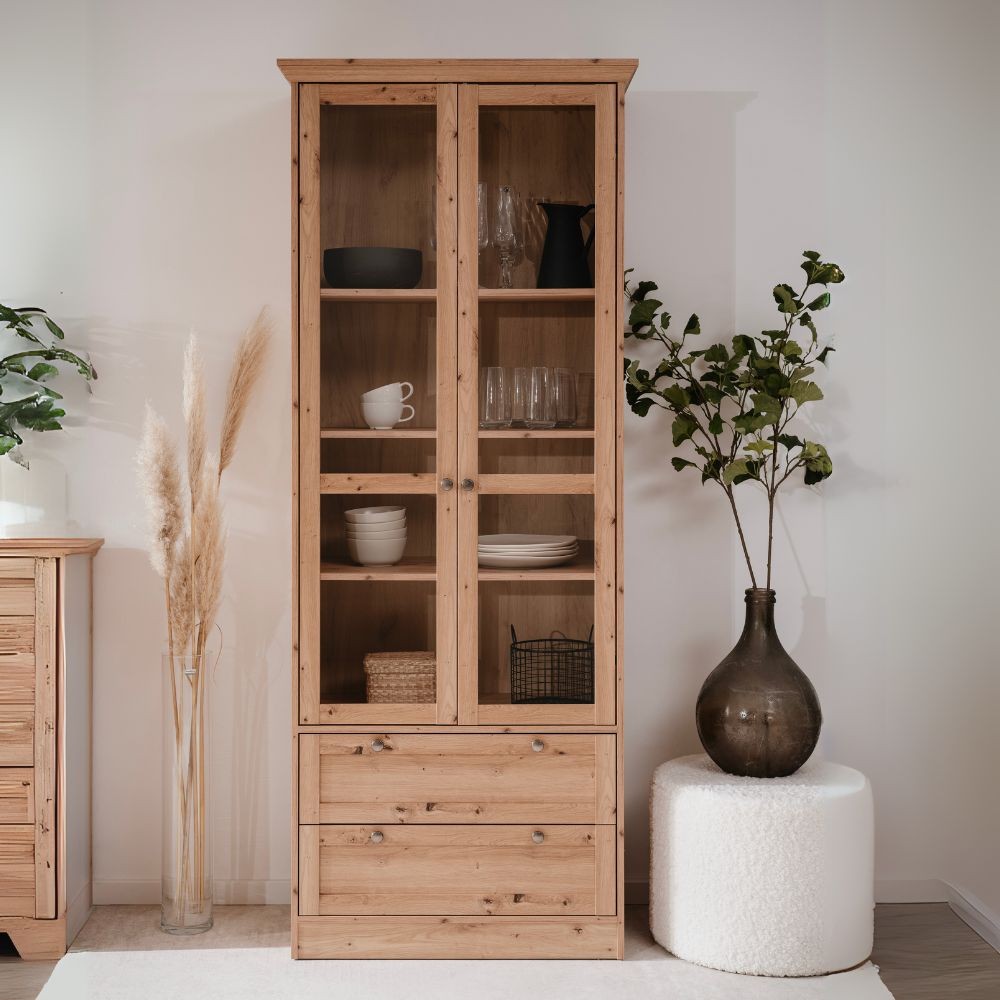 foto del prodotto vetrina 2 ante e 2 cassetti rovere anticato timber52a 80x45x200h il fascino del legno naturale nella tua casa
