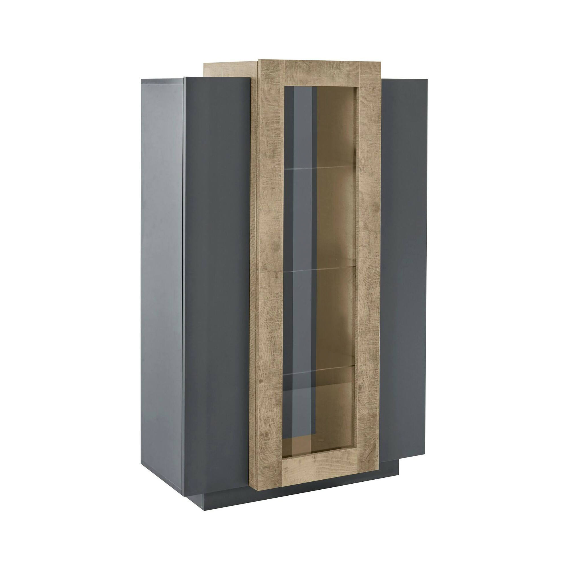foto del prodotto vetrina ablaze, credenza con tre ante, mobile da soggiorno multiuso, 100 made in italy, cm 80x38h121, antracite e acero