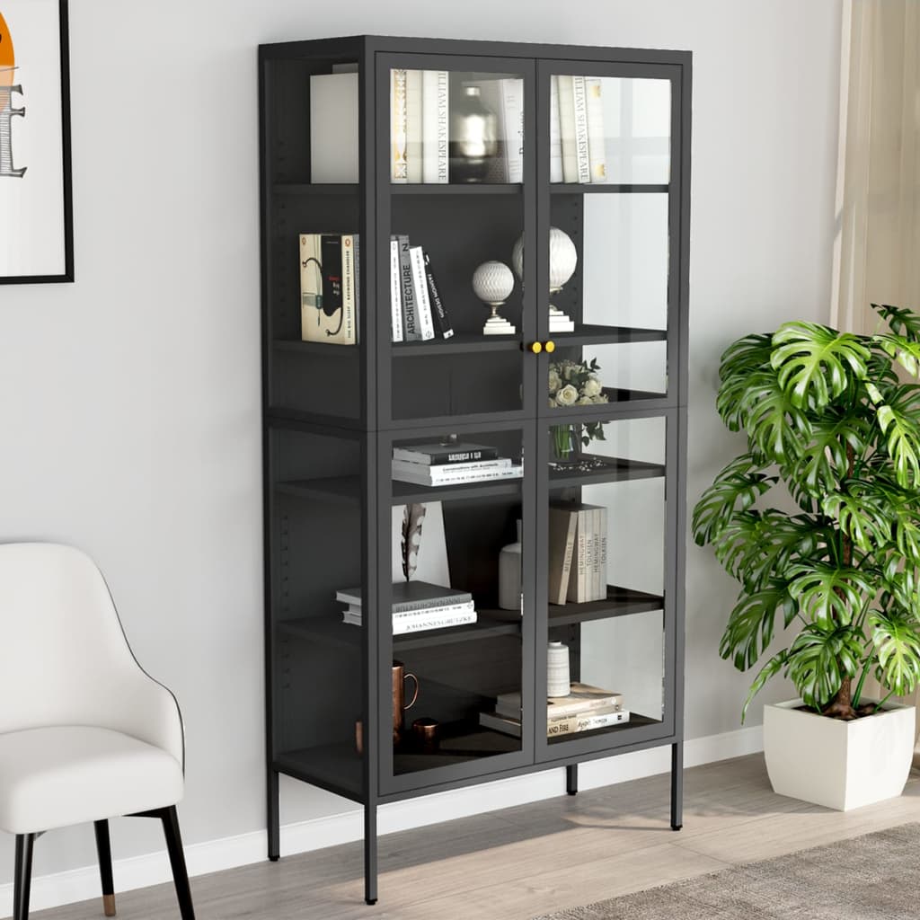 foto del prodotto vetrina antracite 90x40x180 cm in acciaio e vetro temperatocod mxl 97449