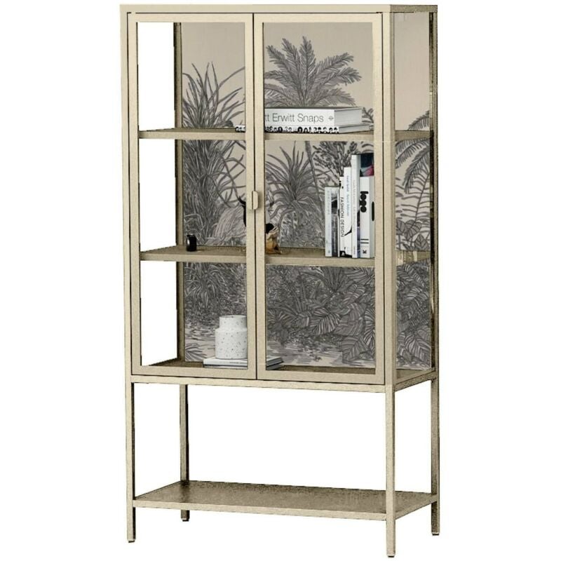 foto del prodotto vetrina busseto, credenza espositiva, vetrinetta multiuso, madia da soggiorno, 80x35 h160 cm, panna dmora