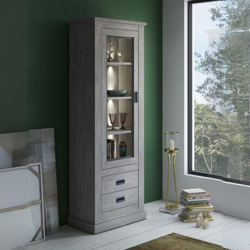 foto del prodotto vetrina colore ancona oak 2 cassetti e anta anthony23 73x39,6x204h stile shabby