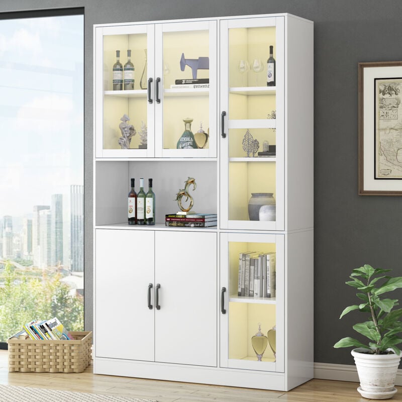 foto del prodotto vetrina combinata moderna verticale 120x40x200cm, contenitore con led, bianco
