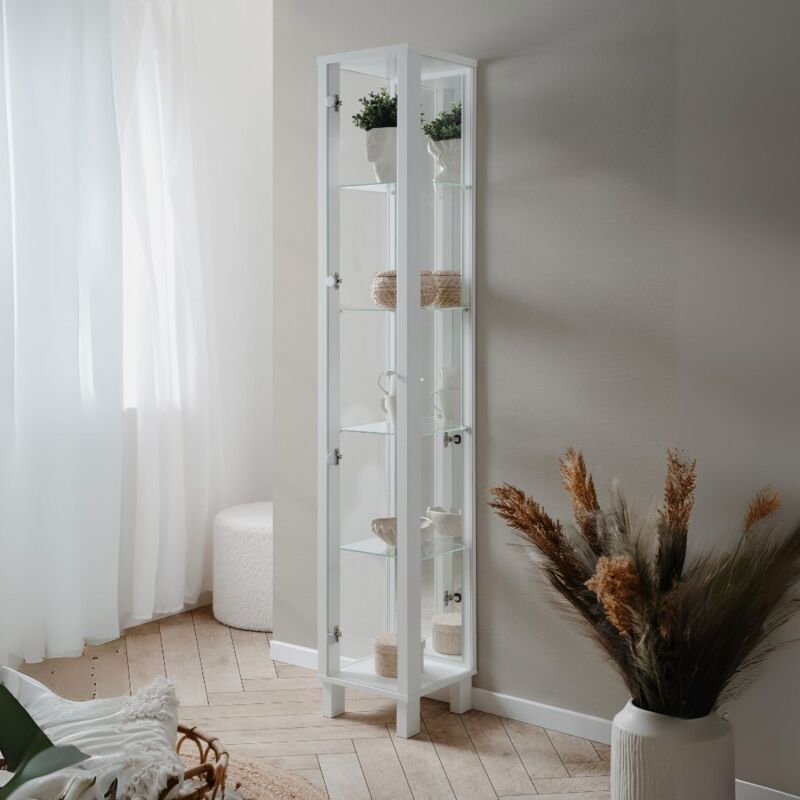 foto del prodotto vetrina con anta e 4 ripiani colore bianco 33x189h cm ermy