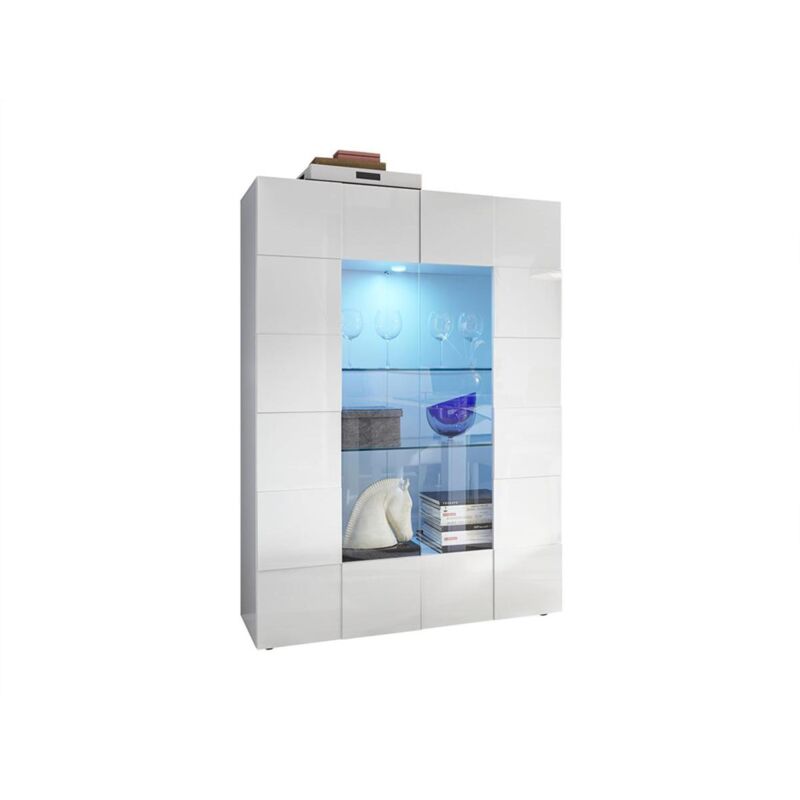 foto del prodotto vetrina con led e 2 ante in vetro bianco laccato calisto