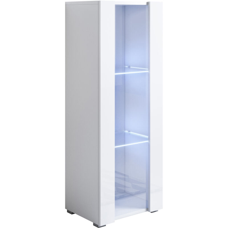 foto del prodotto vetrina con piedini 2cm e led mobile soggiorno moderno salotto vetrinetta pensile 40x128x28 modello luke v2 bianco lucido