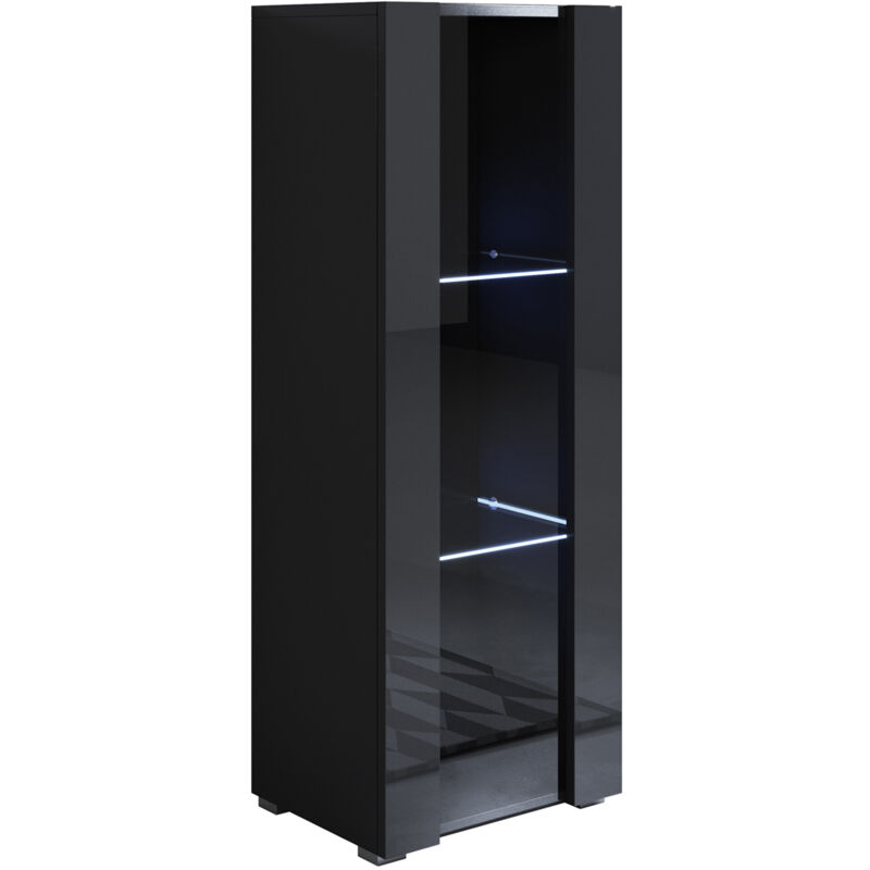 foto del prodotto vetrina con piedini 2cm e led mobile soggiorno moderno salotto vetrinetta pensile 40x128x28 modello luke v2 nero lucido
