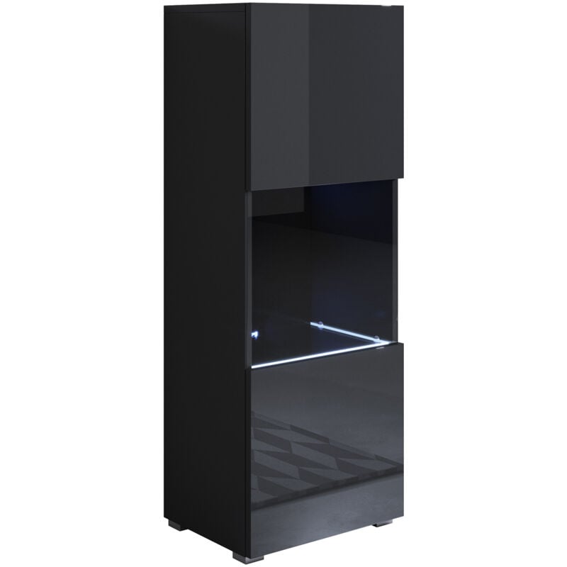 foto del prodotto vetrina con piedini 2cm e led mobile soggiorno moderno salotto vetrinetta pensile 40x128x28 modello luke v3 nero lucido