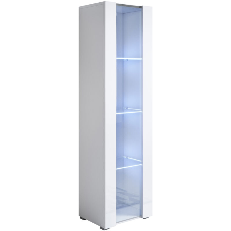 foto del prodotto vetrina con piedini 2cm e led mobile soggiorno moderno salotto vetrinetta pensile 40x167x28 modello luke v5 bianco lucido