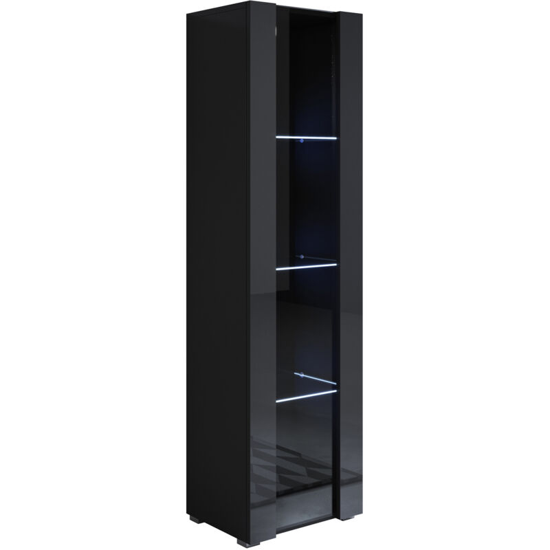 foto del prodotto vetrina con piedini 2cm e led mobile soggiorno moderno salotto vetrinetta pensile 40x167x28 modello luke v5 nero lucido