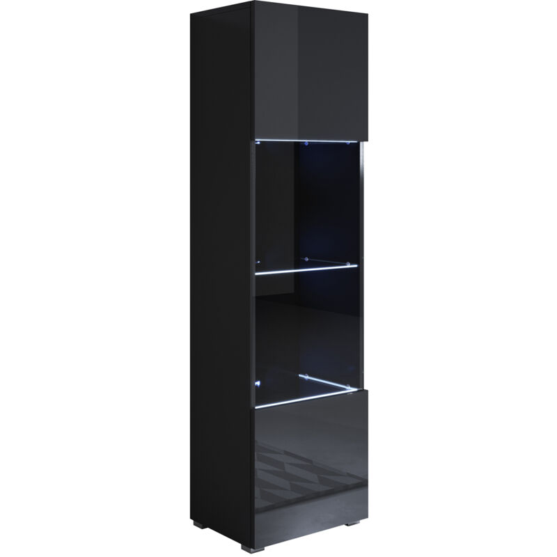 foto del prodotto vetrina con piedini 2cm e led mobile soggiorno moderno salotto vetrinetta pensile 40x167x28 modello luke v6 nero lucido