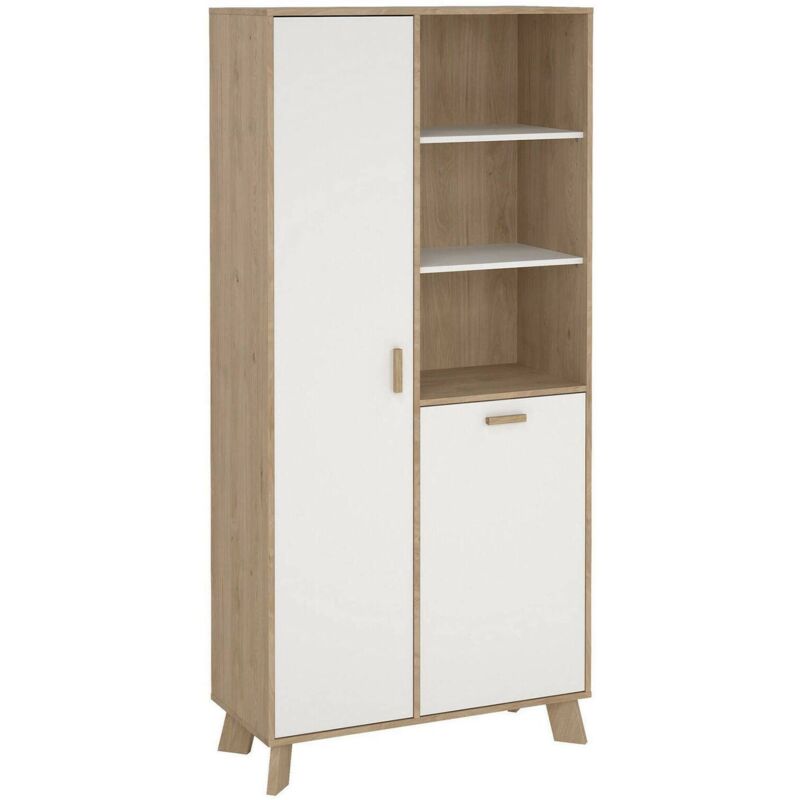 foto del prodotto vetrina esme, credenza espositiva, vetrinetta multiuso, madia da soggiorno, 89x40 h188 cm, rovere e bianco dmora