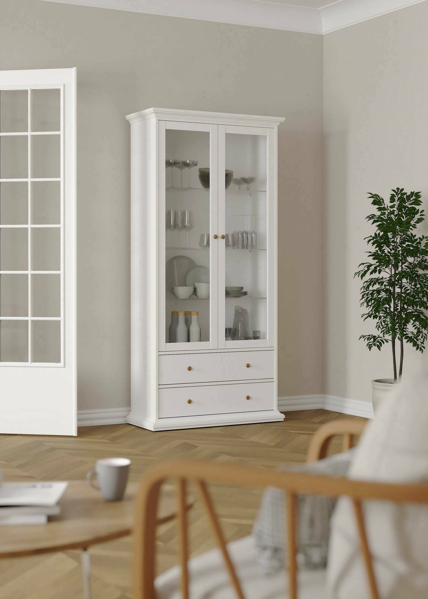 foto del prodotto vetrina honore, credenza espositiva, vetrinetta multiuso, madia da soggiorno, 96x42 h201 cm, bianco