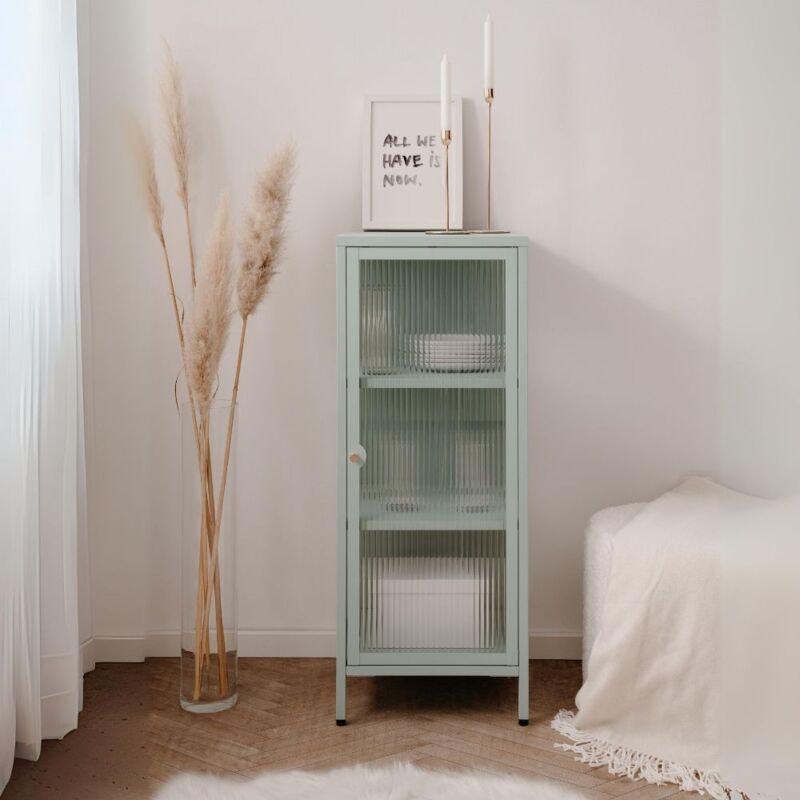 foto del prodotto vetrina in vetro scanalato temperato e acciaio laminato verde menta 40x101.5h cm menny