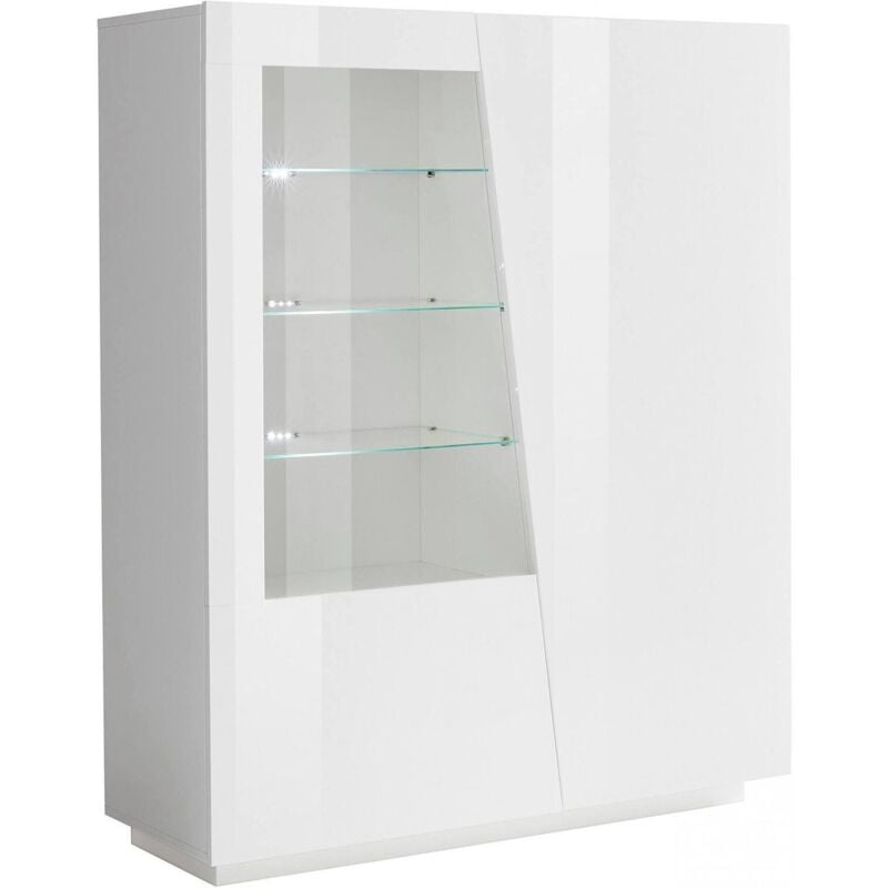 foto del prodotto vetrina moderna con anta a ask, made in italy, credenza con luce led bianca, vetrinetta da soggiorno, cm 120x43h146, bianco lucido