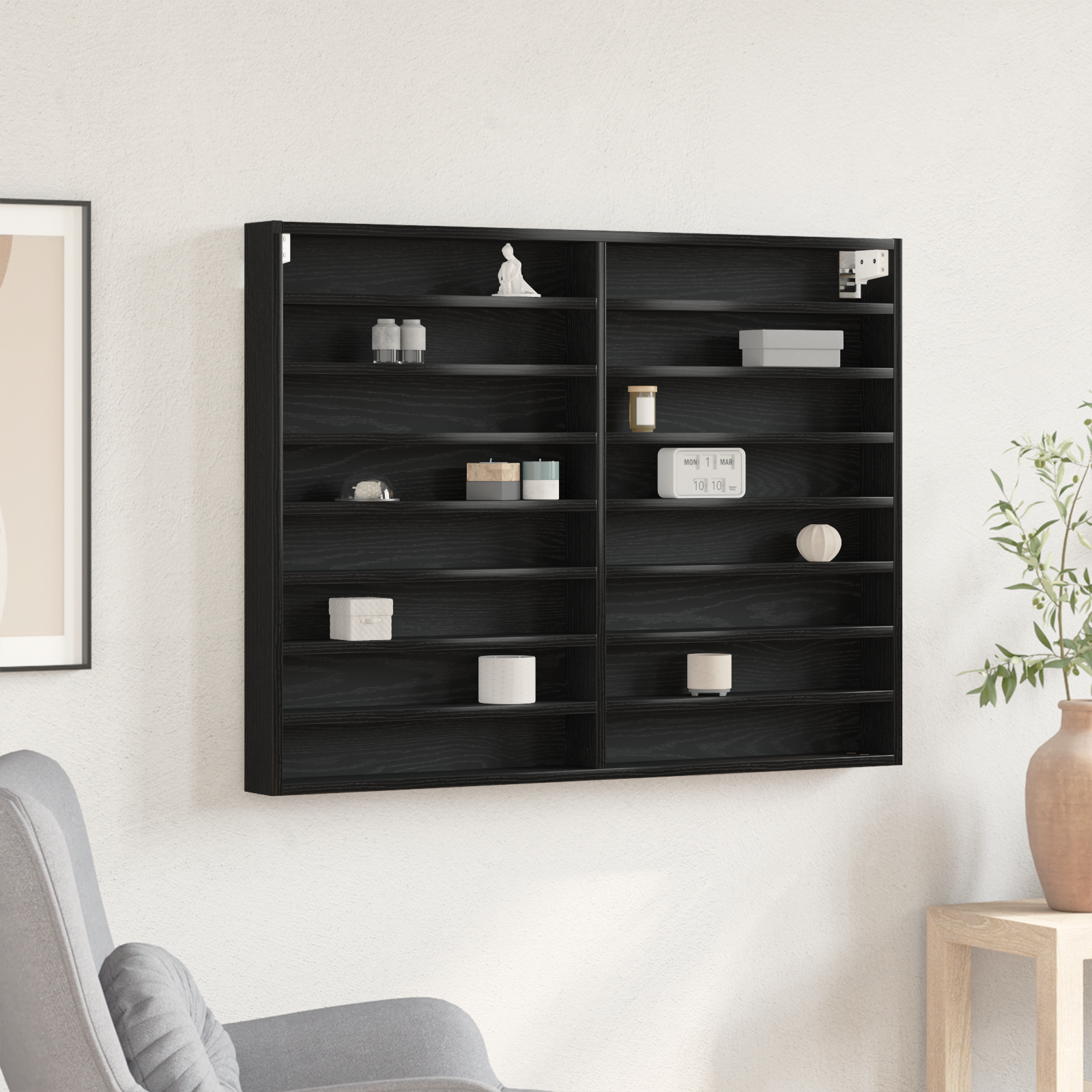 foto del prodotto vetrina nero rovere 100x8,5x75 cm legno ingegnerizzato