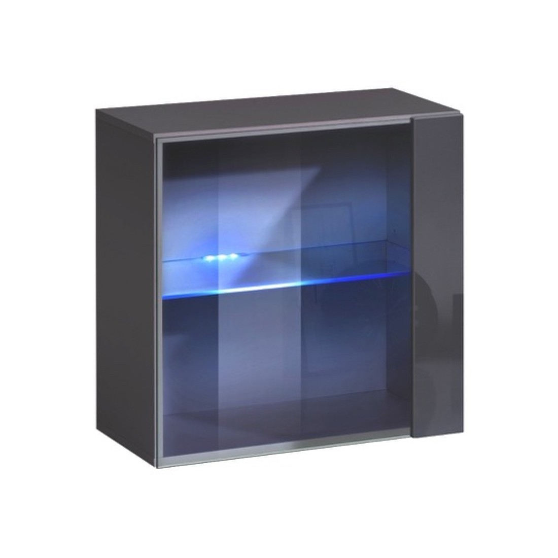 foto del prodotto vetrina quadrata sospesa - grigio - collezione switch - porta in vetro e led inclusi - design moderno