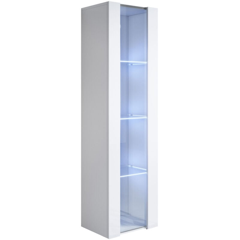 foto del prodotto vetrina sospesa con led mobile soggiorno moderno salotto vetrinetta pensile 40x165x28 modello luke v5 bianco lucido