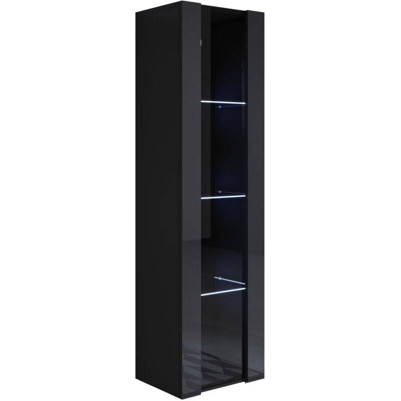 foto del prodotto vetrina sospesa con led mobile soggiorno moderno salotto vetrinetta pensile 40x165x28 modello luke v5 nero lucido