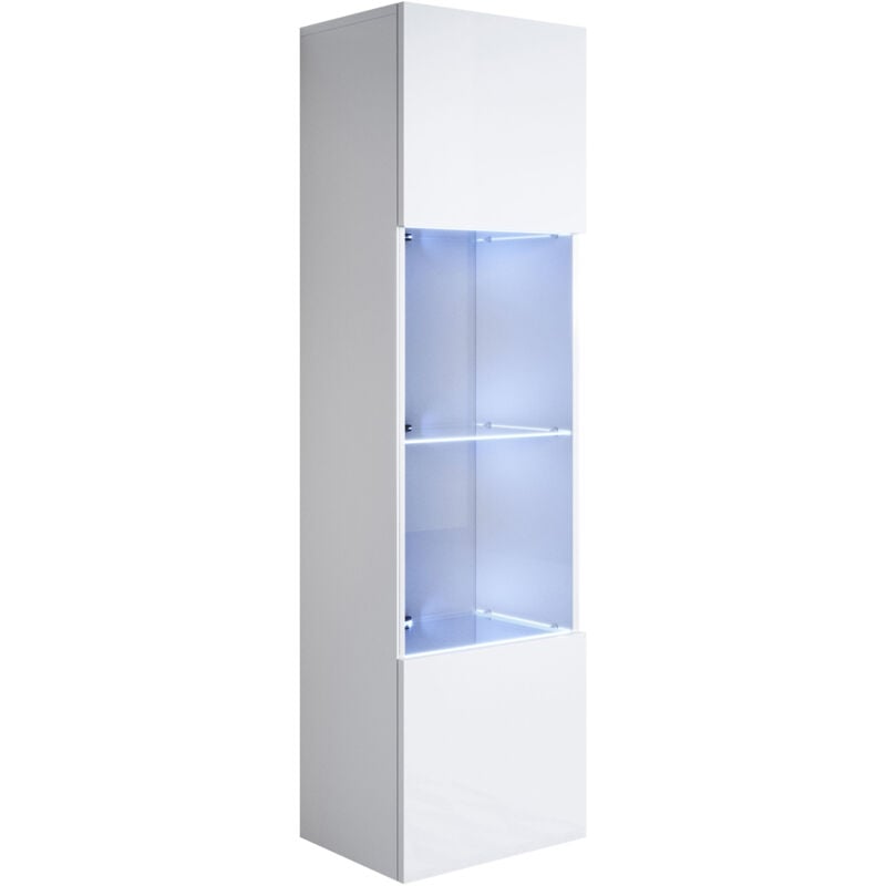 foto del prodotto vetrina sospesa con led mobile soggiorno moderno salotto vetrinetta pensile 40x165x28 modello luke v6 bianco lucido