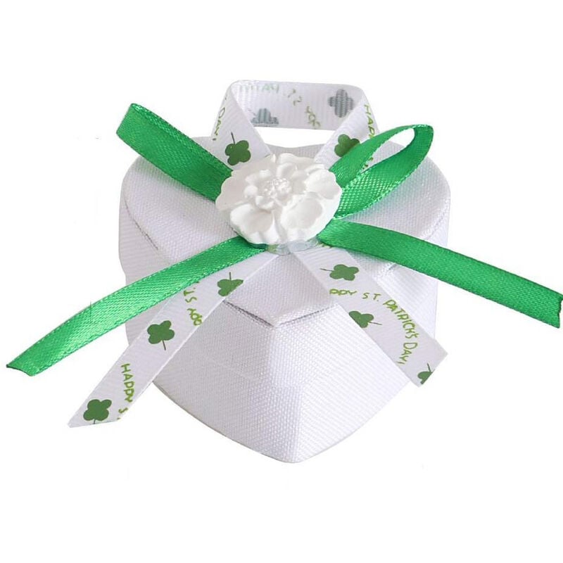 foto del prodotto vetrineinrete 12 scatolina portaconfetti a cuore per promessa di matrimonio bomboniere segnaposto in tessuto bianco e verde