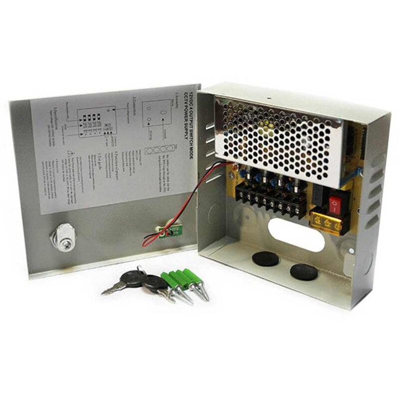 foto del prodotto vetrineinrete alimentatore stabilizzato per telecamere videosorveglianza con 4 uscite canali box telecamera 12v 3a 220v