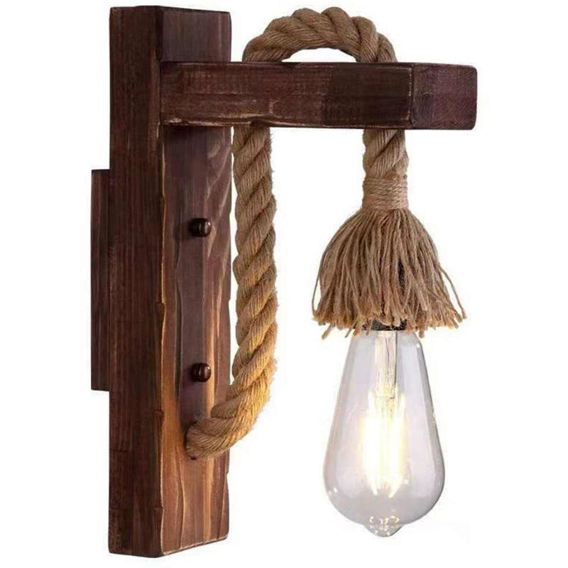 foto del prodotto vetrineinrete applique a parete vintage in legno corda in canapa lampada da muro retr country portalampada e27
