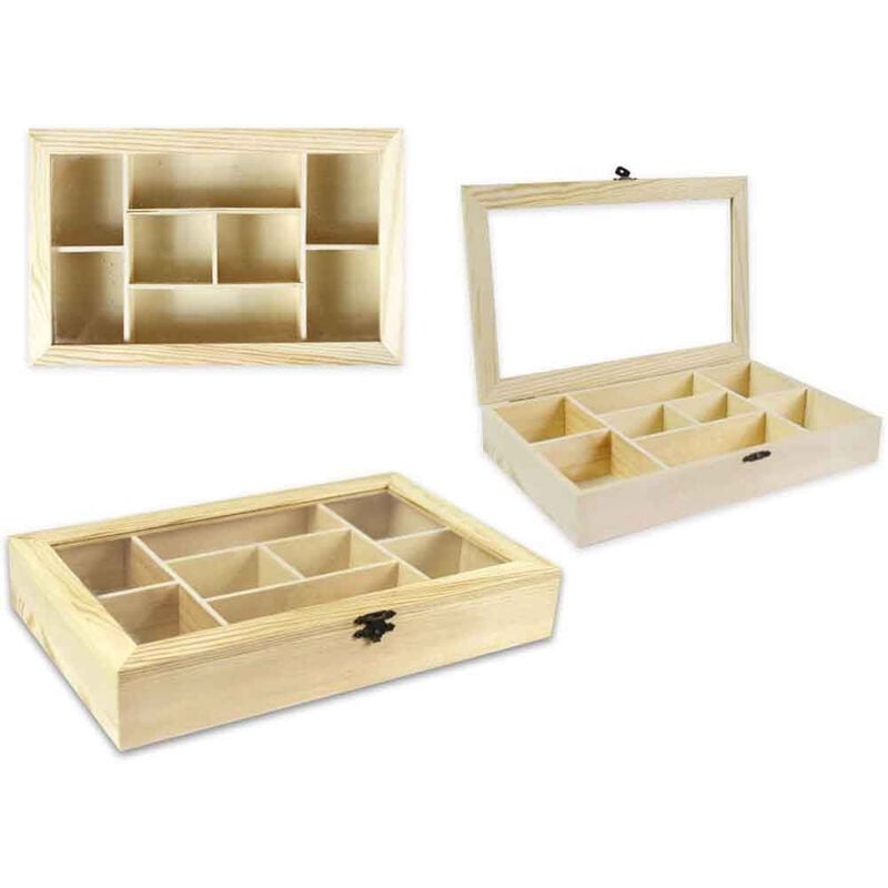 foto del prodotto vetrineinrete bacheca in legno 8 posti con porta in vetro espositore vetrinetta minuterie da collezione decoupage 30x19x5 cm