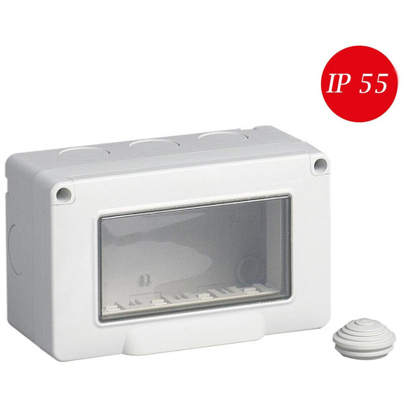 foto del prodotto vetrineinrete cassetta con coperchio idrobox per esterno a 4 posti compatibile con matix custodia per interruttori ip55