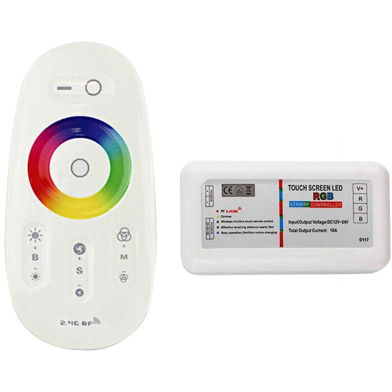 foto del prodotto vetrineinrete centralina controller per strip led rgb 2.4 ghz rf wireless touch screen con telecomando rgb dc12 24v
