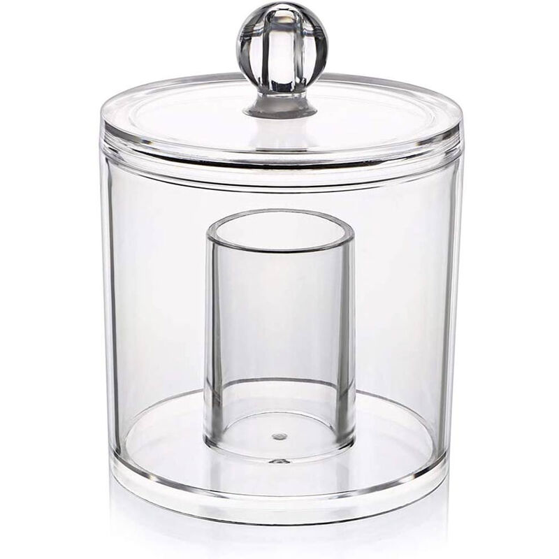 foto del prodotto vetrineinrete contenitore rotondo porta cotton fioc e make up organizer trasparente per il bagno 2 scomparti accessori per la casa
