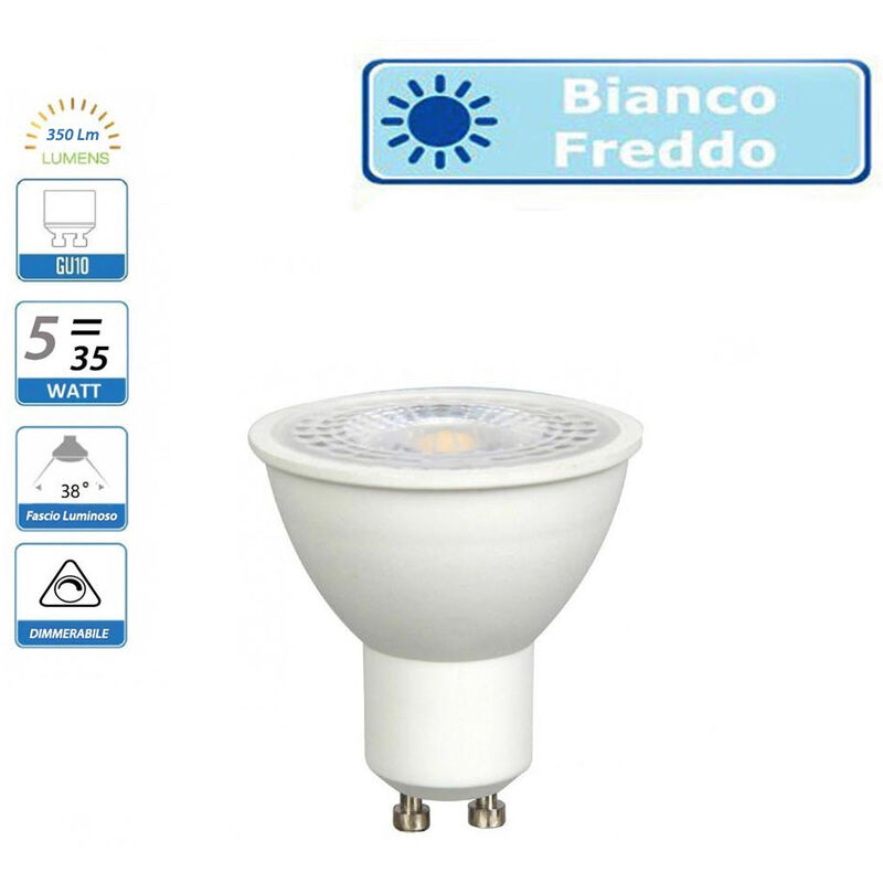 foto del prodotto vetrineinrete faretto led cob 5 watt gu10 lampada spot dimmerabile luce fredda 6500k faretti risparmio energetico 