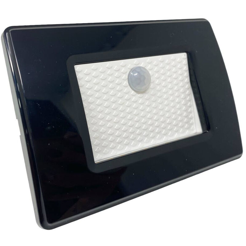 foto del prodotto vetrineinrete - faretto segnapassi con placca nera da muro con sensore di movimento pir 1,3 watt per cassetta 503 luce naturale 4000k