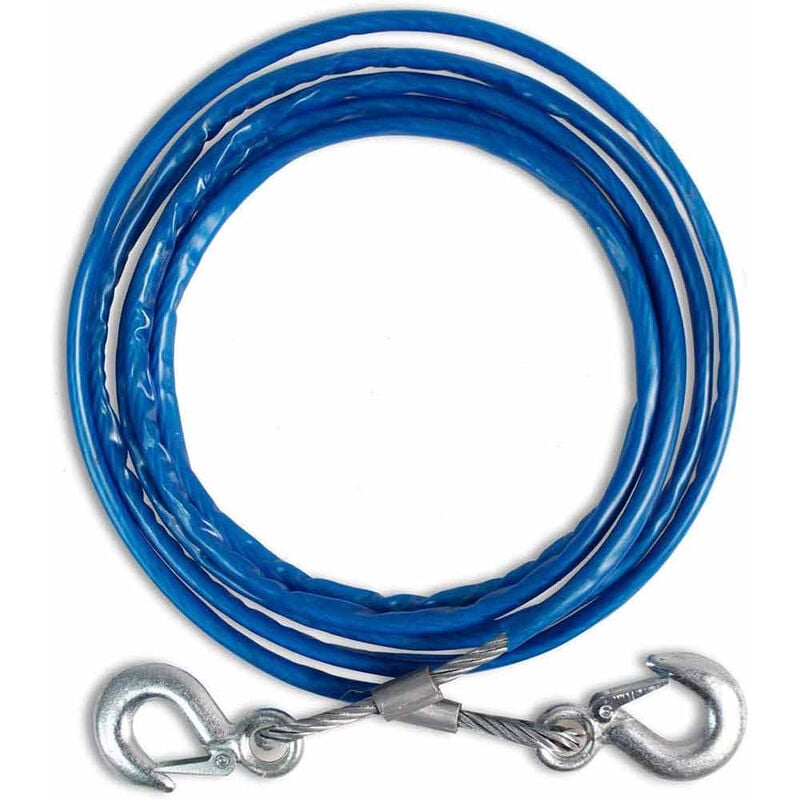 foto del prodotto vetrineinrete fune di traino con corda in acciaio 10 mm x 4 m gancio per trainare veicoli 2 moschettoni e paio di guanti rimorchio con ganci