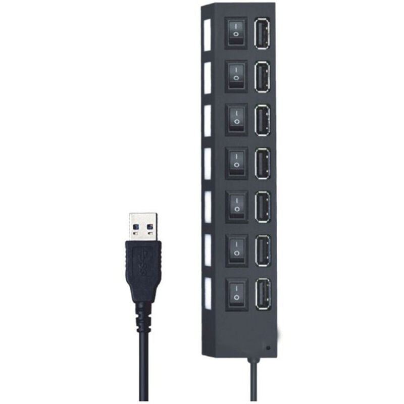 foto del prodotto vetrineinrete hub usb 2.0 7 porte moltiplicatore sdoppiatore per pc notebook 7 uscite con interruttori on off e luci led