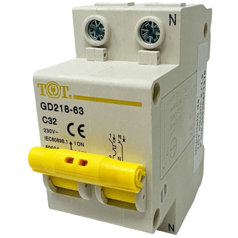 foto del prodotto vetrineinrete - interruttore automatico magnetotermico differenziale salvavita modulare per quadro elettrico 2p n 6ka 32 ampere